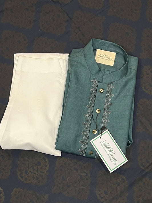 Teen Boys Green Suit with white Trouser