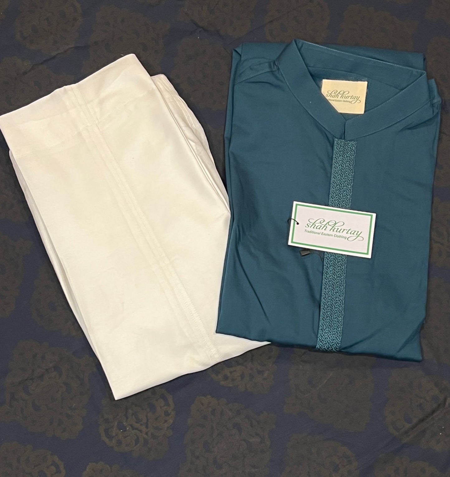 Gents Emerald Green Suit with White Colour Shalwar